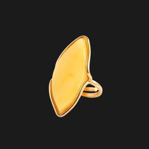 Baltic Butterscotch Amber 14k Gold Plated Adjustable Ring Handmade - Picture 3 of 6